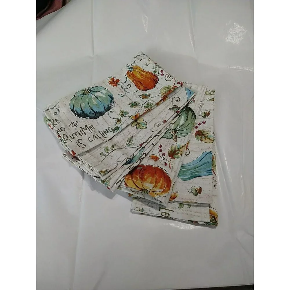 Pumpkin Fall Table 4 Pack Reusable Napkins Homemade 16